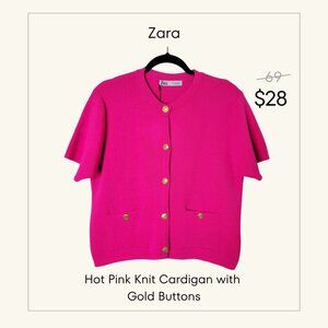 Zara Hot Pink Knit Cardigan with Gold Buttons